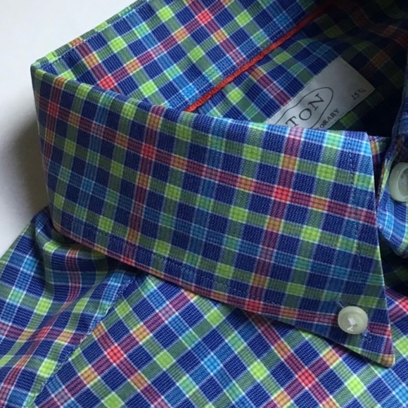 ETON contemporary colourful checkered cotton shirt Sz 15 3/4 made in Europe - Picture 9 of 11